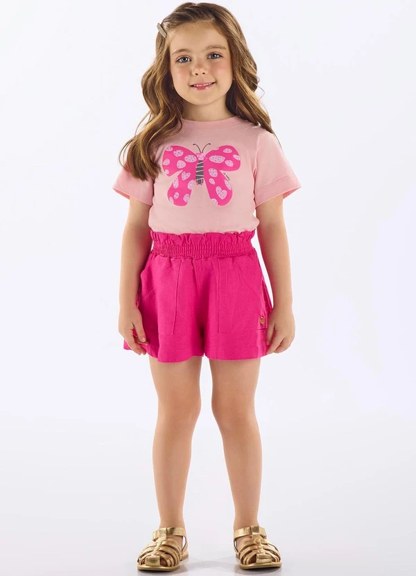 Up Baby - Shorts Infantil Linho com Elastano Rosa 3