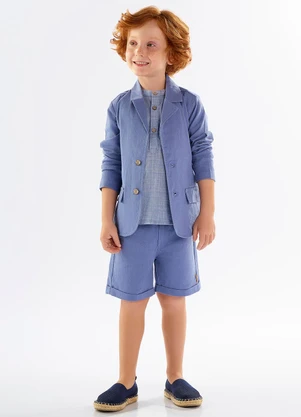 Up Baby - Blazer Infantil em Linho com Elastano Azul - UP BABY