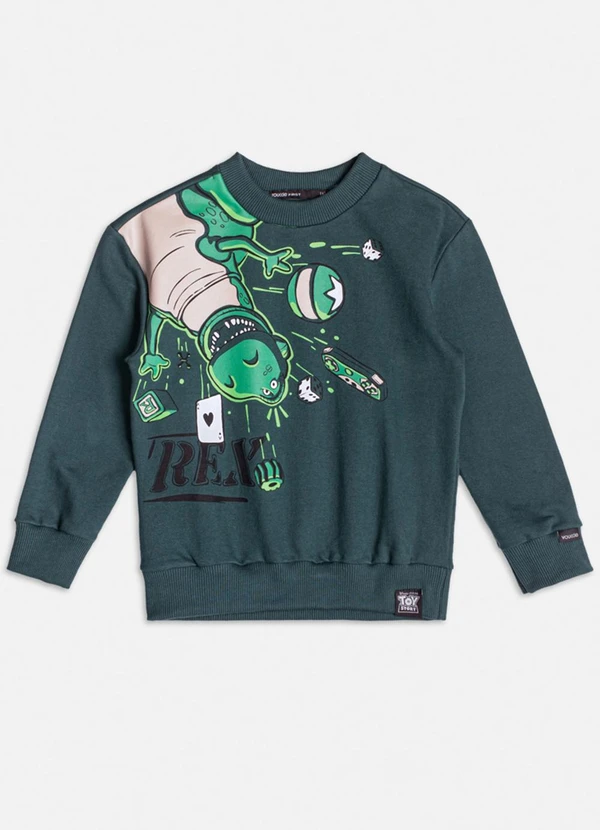 Youccie - Casaco com Estampa do Dino Rex de Moletom Verde