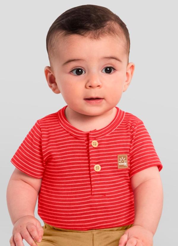 Brandili - Body Bebê Menino Listrado Vermelho