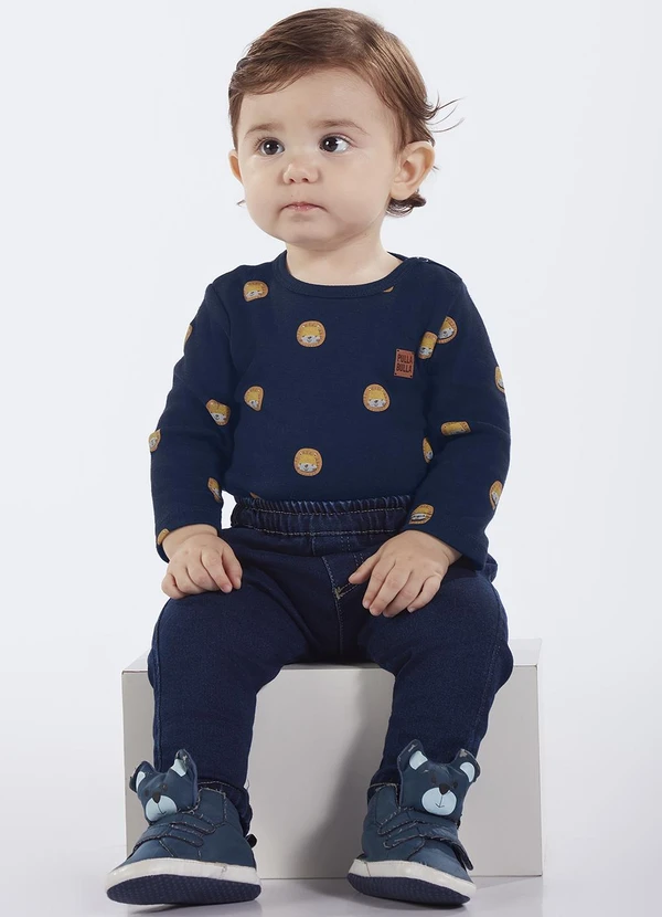 Pulla Bulla - Body Bebe Menino Suedine Marinho