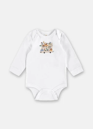 Up Baby - Body Bebê Suedine Estampa Branco - UP BABY