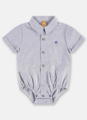 Up Baby - Body Camisa Bebê Menino Algodão Linho Azul - UP BABY