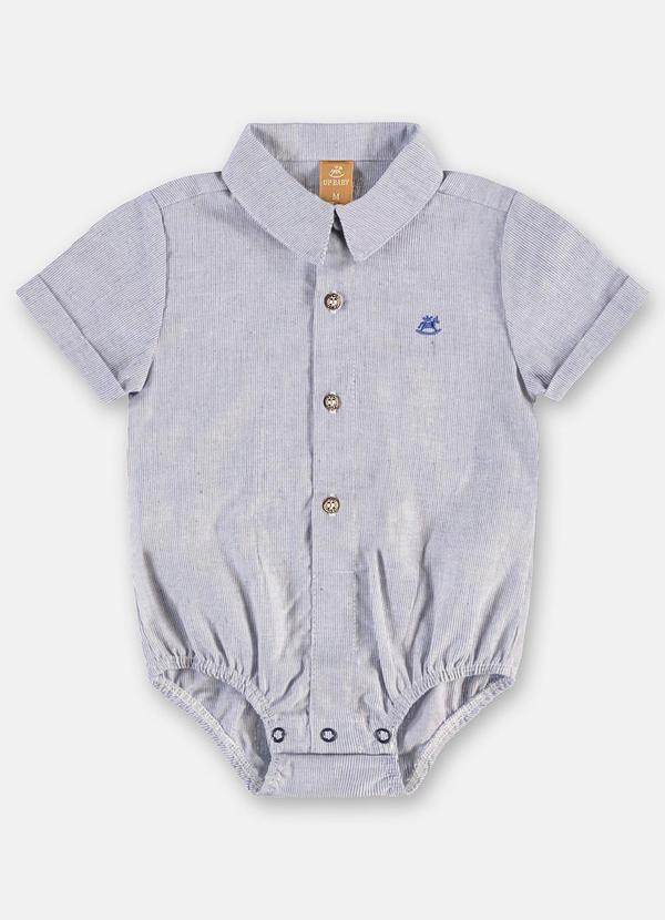 Up Baby - Body Camisa Bebê Menino Algodão Linho Azul