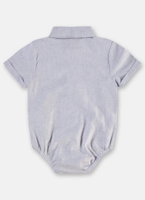 Up Baby - Body Camisa Bebê Menino Algodão Linho Azul 2