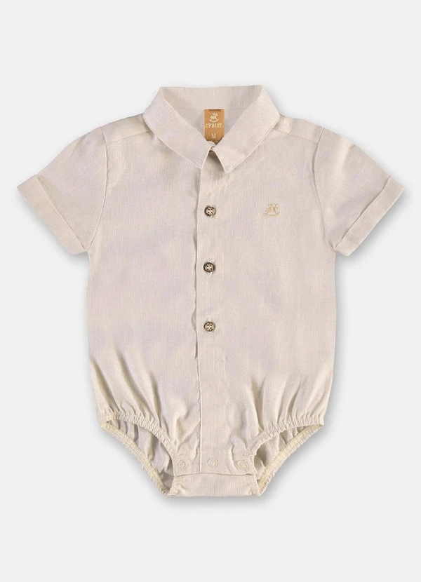 Up Baby - Body Camisa Bebê Menino Algodão Linho Bege 2