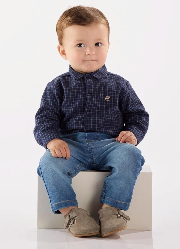 Up Baby - Body Camisa Bebê Menino Azul