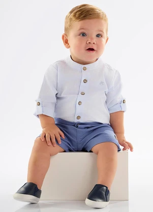 Up Baby - Body Camisa para Bebê Menino Azul - UP BABY