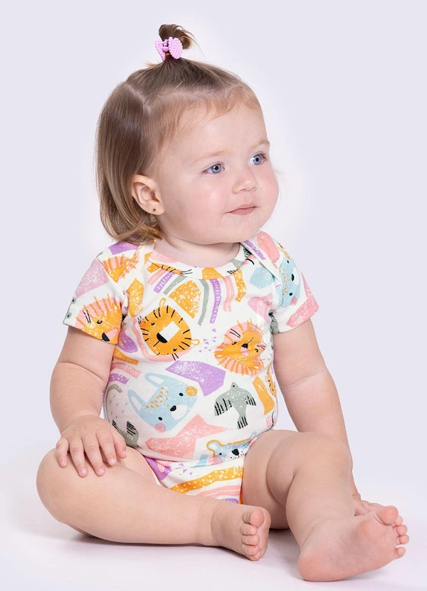 Alakazoo - Body em Malha Suedine com Manga Curta Rosa