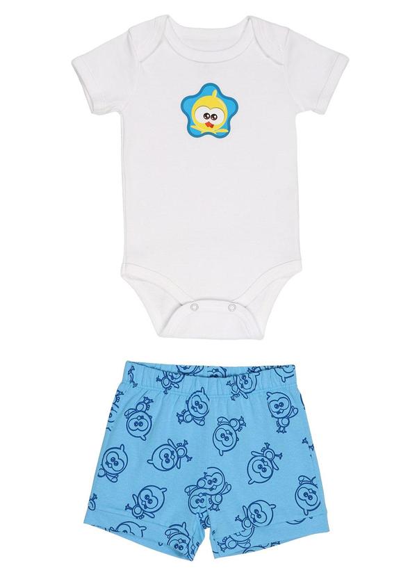 Galinha Pintadinha - Body em Ribana 1x1 Shorts em Meia Malha Branco