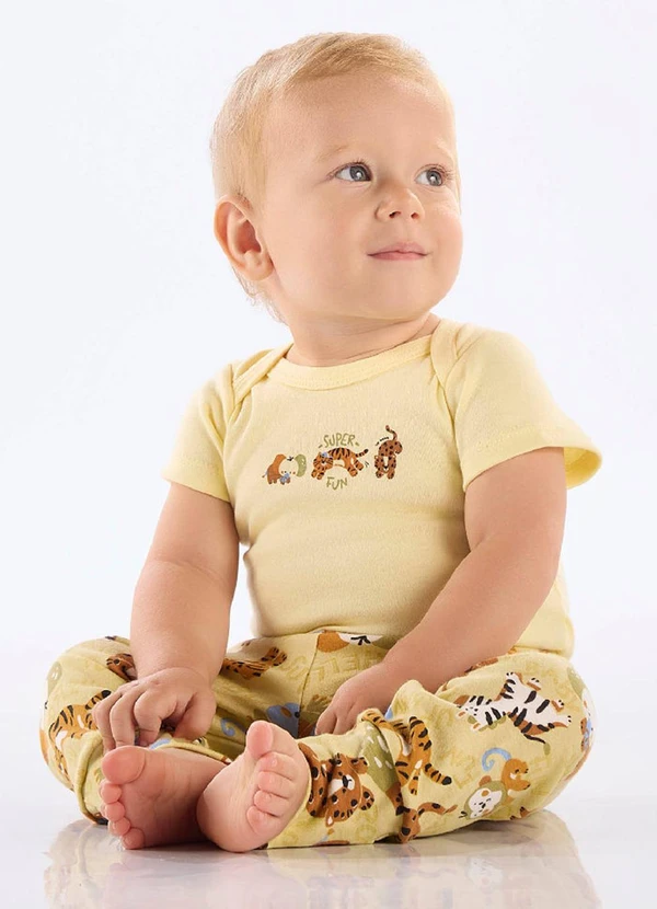 Up Baby - Body em Suedine para Bebê Menino Up Baby Amarelo