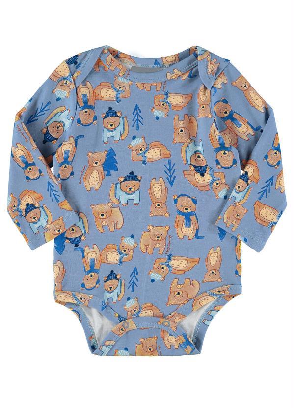 Quimby - Body Estampado em Suedine Azul