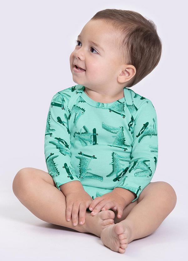 Alakazoo - Body Infantil Menino Manga Longa Estampado Verde