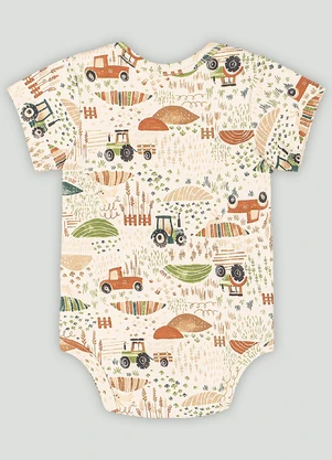Body Manga Curta Bebê Menino Up Baby Marrom - UP BABY