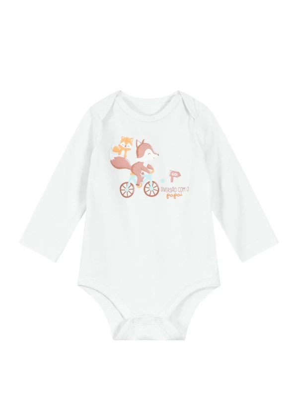 Brandili Baby - Body Manga Longa Cotton Bebê Unissex Branco