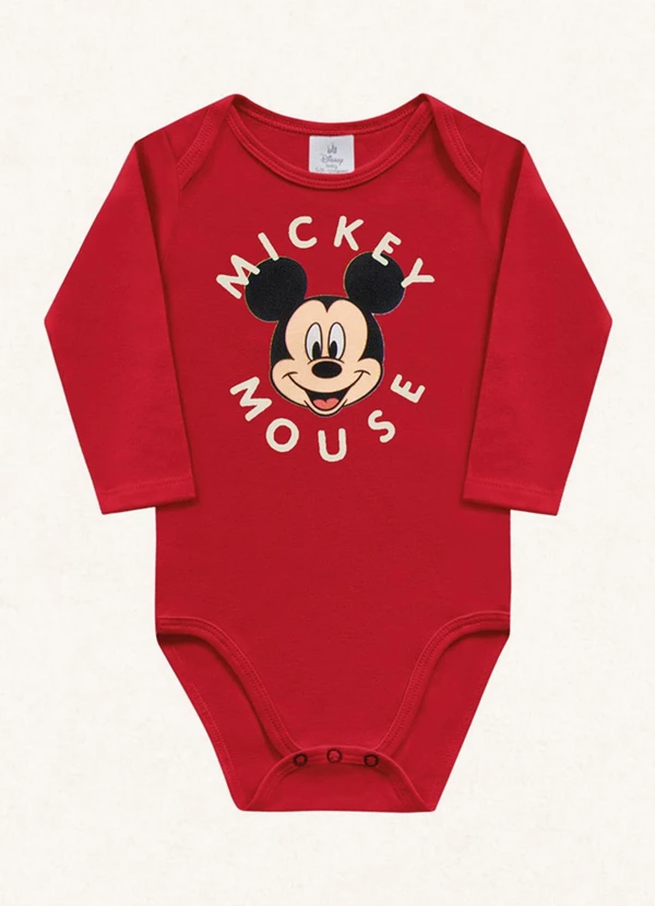 Fakini Kids - Body Manga Longa Mickey Vermelho