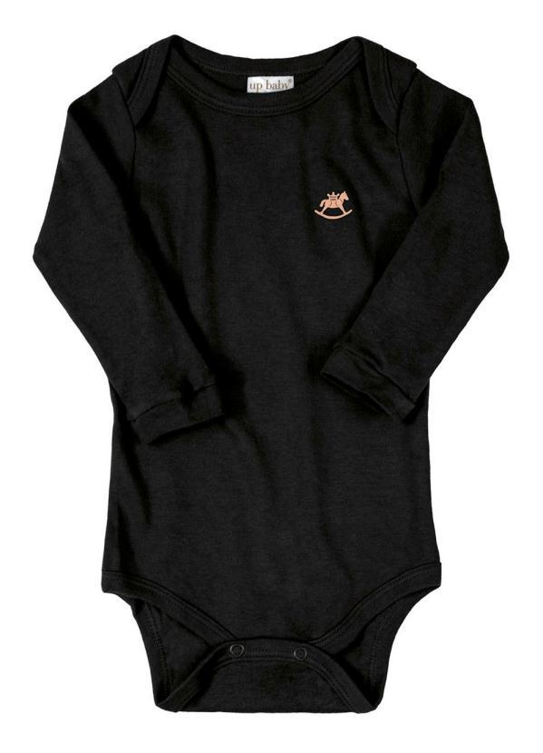 Up Baby - Body Manga Longa Suedine Preto