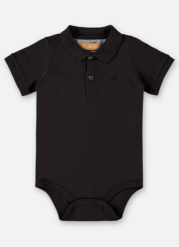 Up Baby - Body Polo em Suedine Bebê Menino Preto