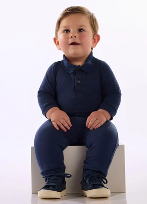 Up Baby - Body Polo Manga Longa Bebê Menino Azul - UP BABY