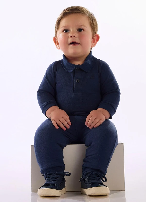 Up Baby - Body Polo Manga Longa Bebê Menino Azul