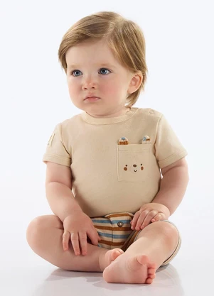 Up Baby - Body Suedine Bebê Menino Bege - UP BABY