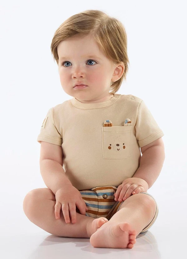 Up Baby - Body Suedine Bebê Menino Bege