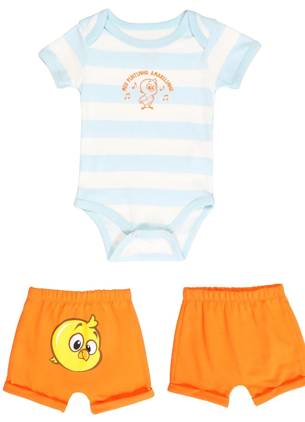 Galinha Pintadinha - Conjunto Body Ribana Shorts Moletinho Branco