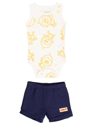 Galinha Pintadinha - Conjunto Body Ribana Shorts Moletinho Branco - GALINHA PINTADINHA