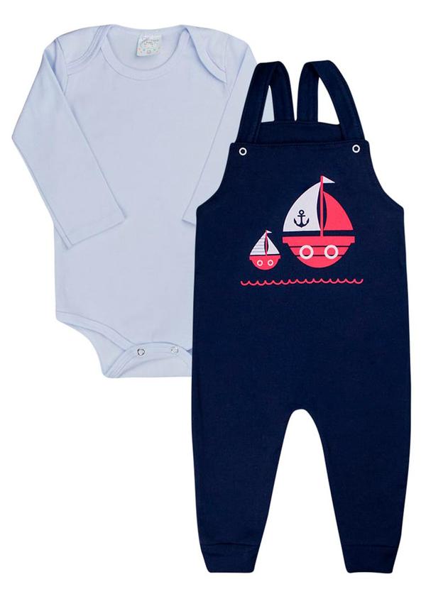 Galerinha - Jardineira Menino Conjunto Bebê Azul