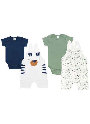 Outlet - Kit 2 Conjuntos Jardineira e Body Multicolorido - OUTLET