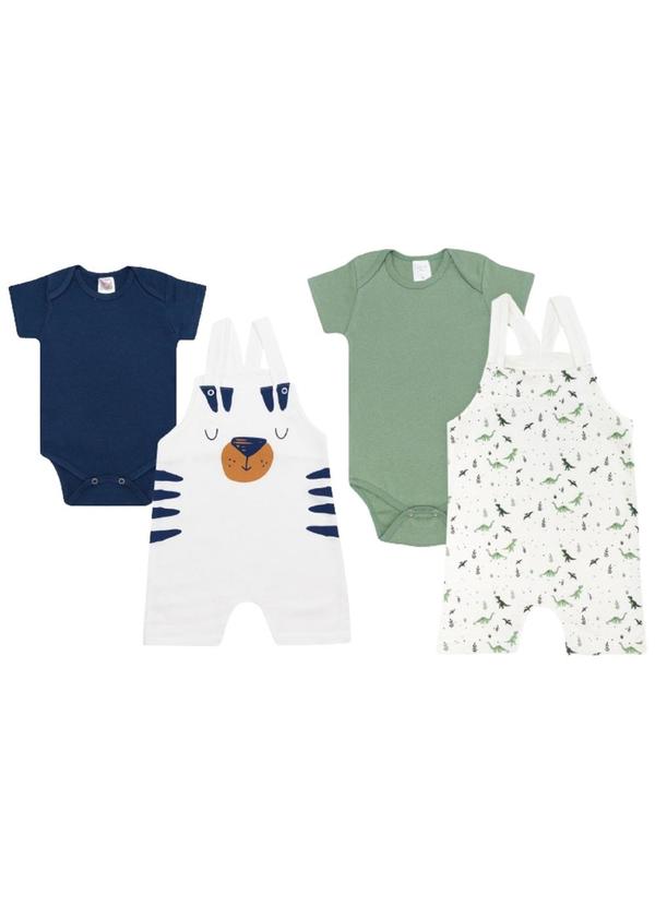 Galerinha - Kit 2 Conjuntos Jardineira e Body Multicolorido