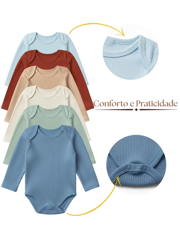 Rosa Azul - Kit 5 Body Bebê Manga Longa Menino Multicores