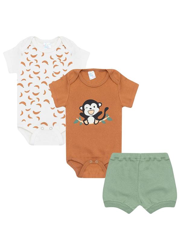 Galerinha - Kit Body Bebê 3 Peças Verão Marrom