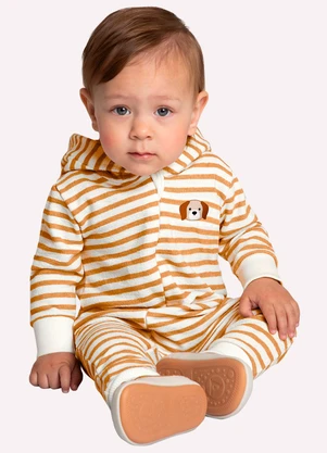 Milon - Macacão Bebê Menino Listrado Amarelo - MILON