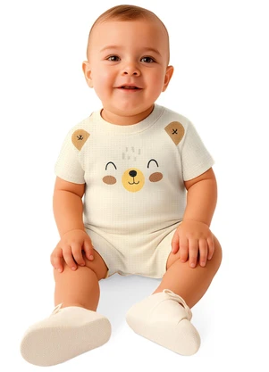 Malwee Kids - Macaquinho Ursinho em Malha Off White - MALWEE KIDS