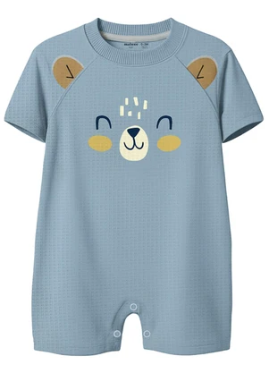 Malwee Kids - Macaquinho Ursinho em Malha Texturizada Azul - MALWEE KIDS