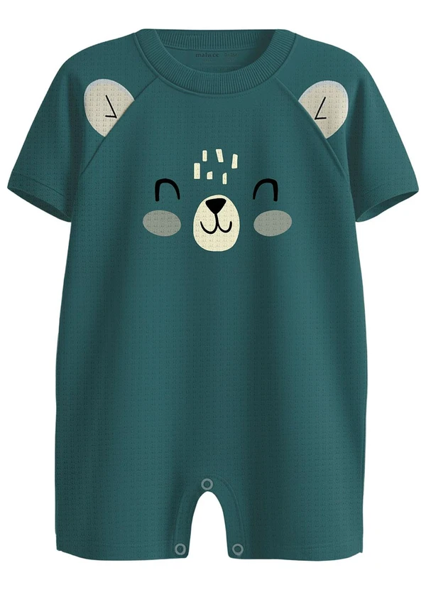 Malwee Kids - Macaquinho Ursinho em Malha Verde Esmeralda