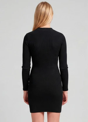 Minty - Vestido Juvenil Midi em Ribana  Preto - MINTY