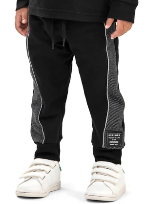 Elian - Calça Infantil Menino Moletom com Recortes Preto - ELIAN
