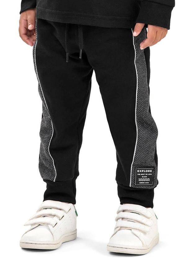 Elian - Calça Infantil Menino Moletom com Recortes Preto 1