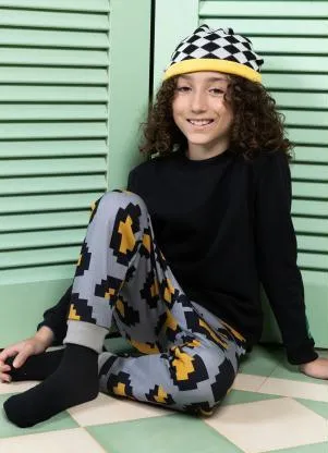 Bento - Calça Jogger de Moletom Estampa Onça Pixel Cinza - BENTO
