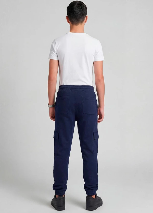 Minty - Calça Juvenil Moletom Peluciado Cargo Azul 4