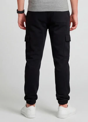 Minty - Calça Juvenil Moletom Peluciado Cargo Preto - MINTY