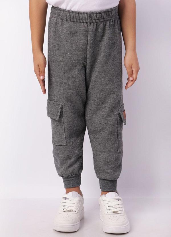 Torra - Calça Moletom Infantil Jogger Bolso Cargo Cinza