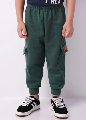 Torra - Calça Moletom Infantil Peluciada Cargo Verde - TORRA