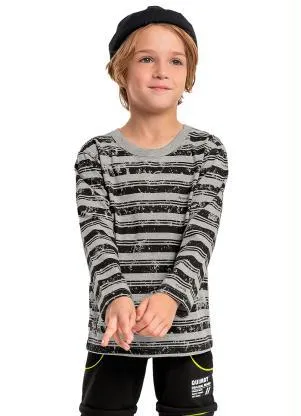 Quimby - Camiseta Infantil Manga Longa Listrada Cinza - QUIMBY