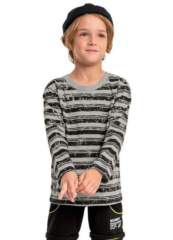 Quimby - Camiseta Infantil Manga Longa Listrada Cinza 1