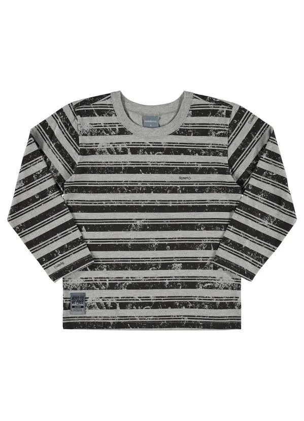 Quimby - Camiseta Infantil Manga Longa Listrada Cinza 3