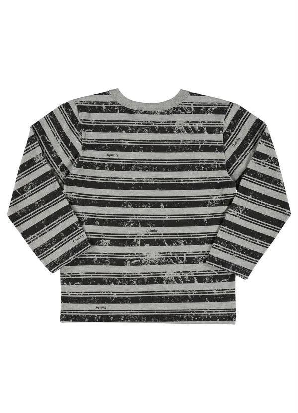Quimby - Camiseta Infantil Manga Longa Listrada Cinza 4