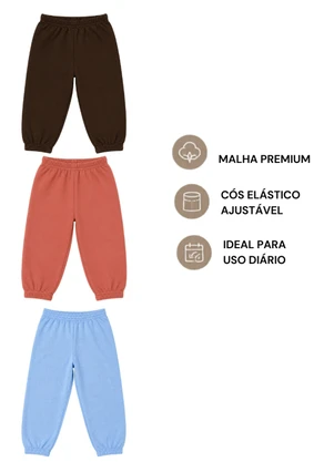 Rosa Azul - Kit 3 Calças de Moletom Infantil Menino Inverno - ROSA AZUL
